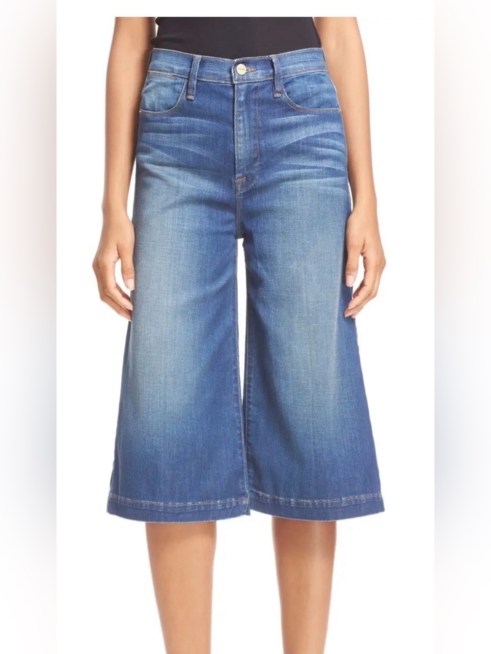 FRAME Culotte Gaucho Cropped High Rise Wide Leg Jeans Lorna Wash